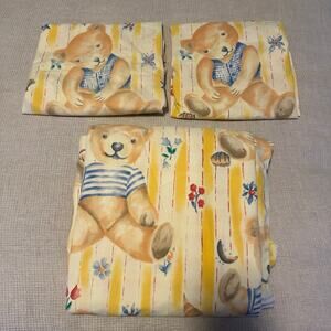 Vintage Anna French Bear Nursery Crib Duvet Cover Shams Yellow Soft Cotton 50x74